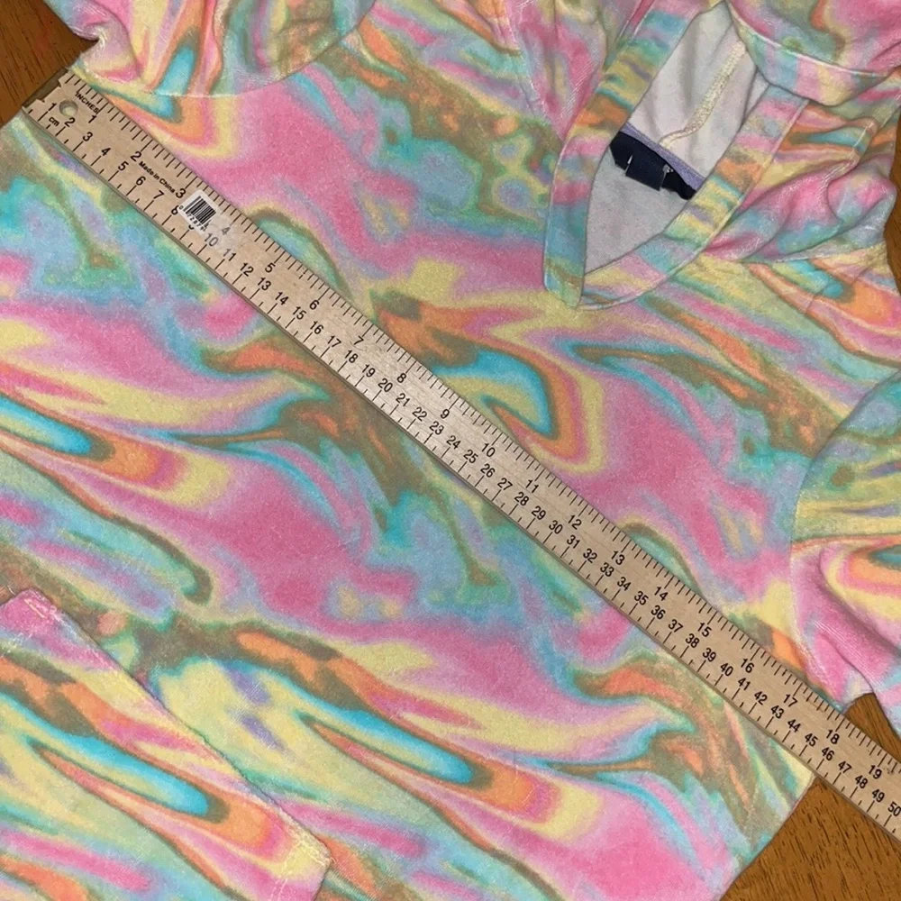 Lands End Tie Dye Hooded Pool Swim Cover Up Long Sleeve with Pocket Girls XL